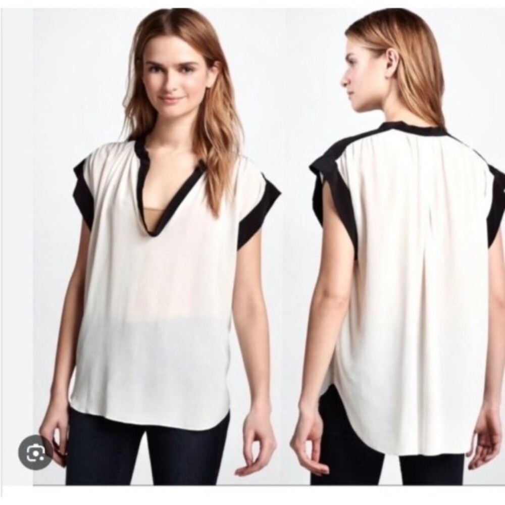 Rebecca Taylor white and black silk scoop neck blouse